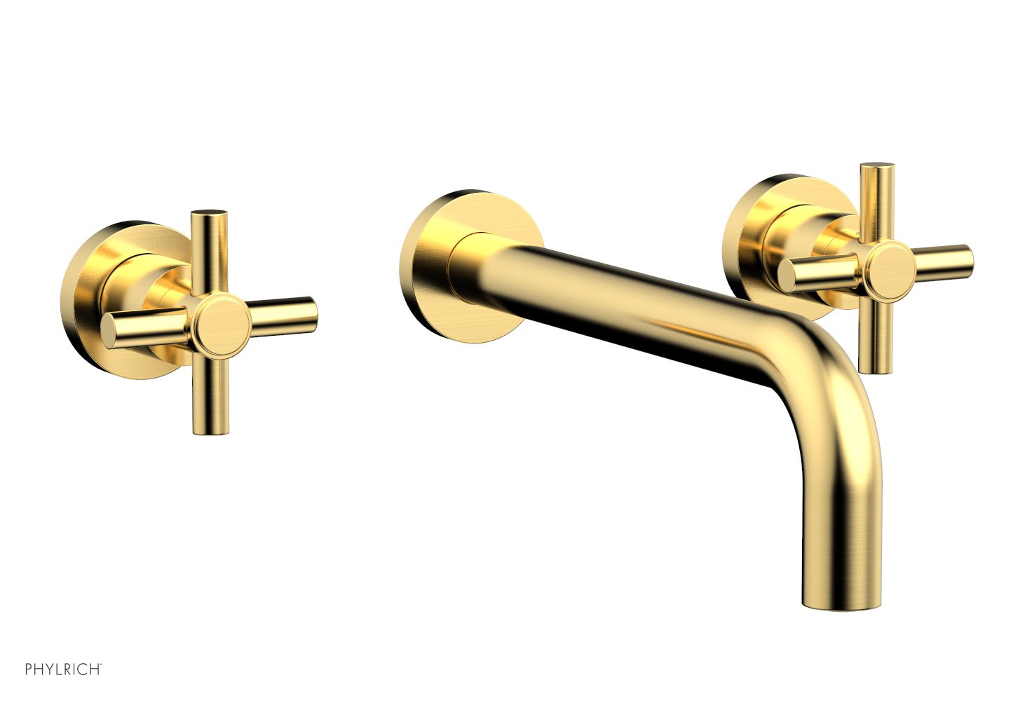 BASIC Wall Lavatory Set 10" Spout   Tubular Cross Handles by Phylrich - Satin Gold