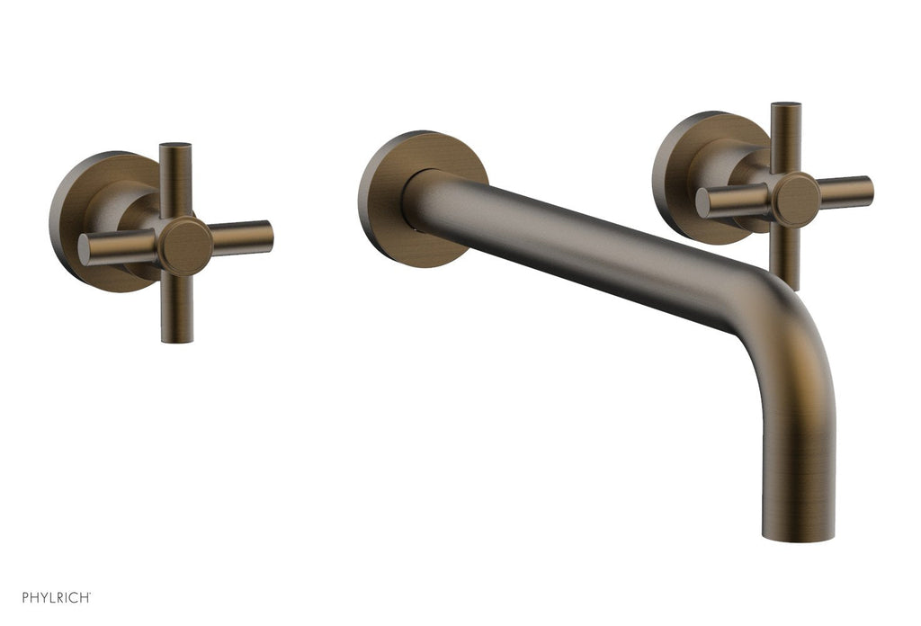 BASIC Wall Lavatory Set 12" Spout   Tubular Cross Handles by Phylrich - Old English Brass