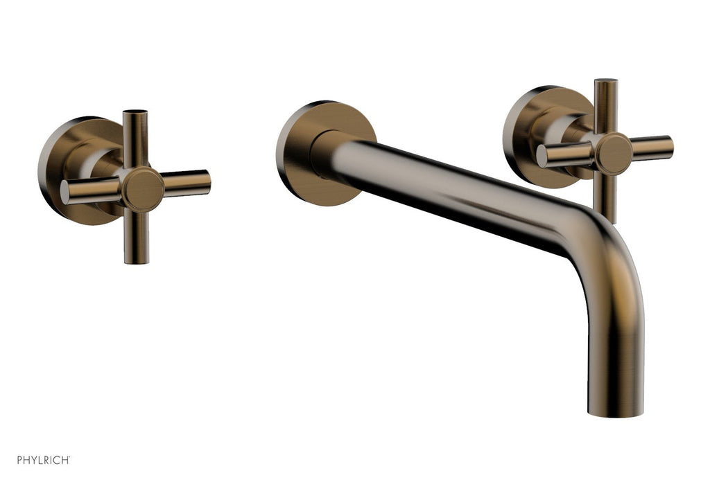 BASIC Wall Lavatory Set 12" Spout   Tubular Cross Handles by Phylrich - Antique Brass