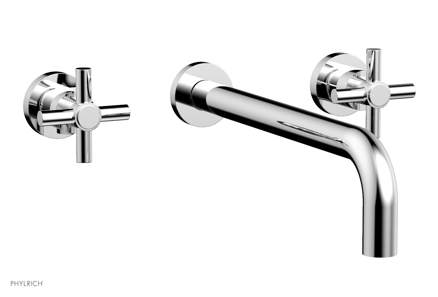 BASIC Wall Lavatory Set 12" Spout   Tubular Cross Handles by Phylrich - Satin Brass