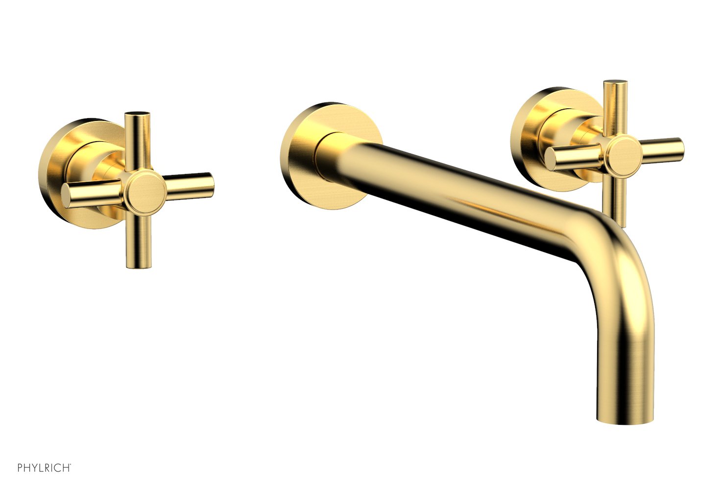 BASIC Wall Lavatory Set 12" Spout   Tubular Cross Handles by Phylrich - Satin Gold