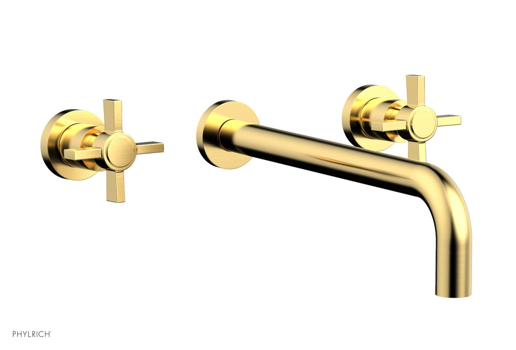 BASIC Wall Lavatory Set 12" Spout   Blade Cross Handles by Phylrich - Satin Gold
