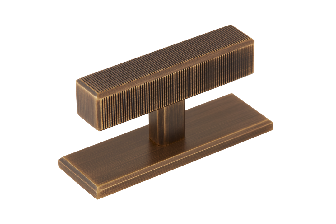 Digbeth Ridged T bar Handle & Backplate by Armac Martin - 67mm - Satin Nickel Plate