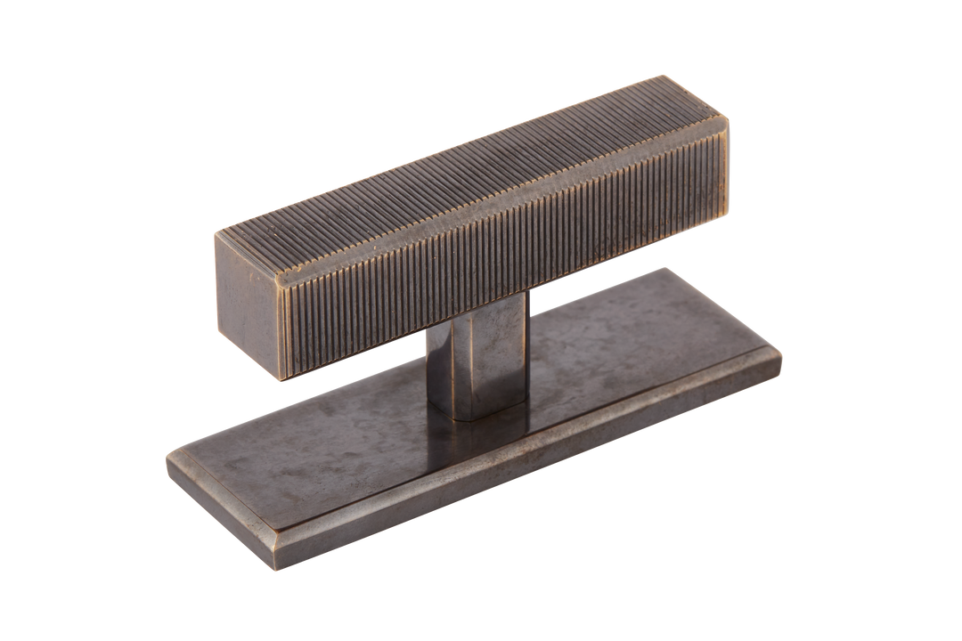 Digbeth Ridged T bar Handle & Backplate by Armac Martin - 67mm - Antique Brass Unlacquered