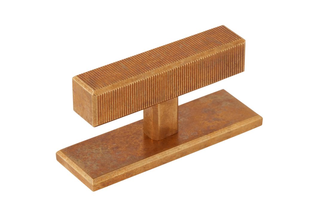 Digbeth Ridged T bar Handle & Backplate by Armac Martin - 67mm - Burnished Brass