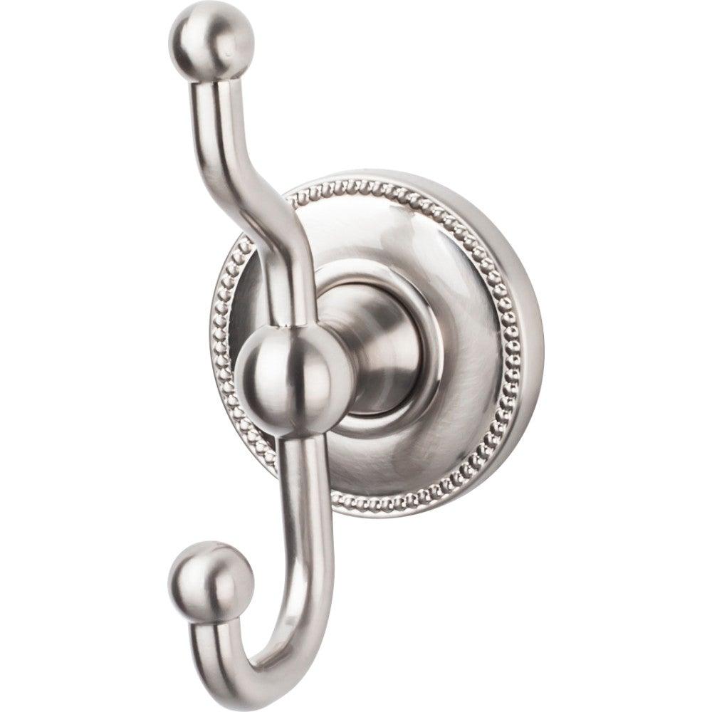 Edwardian Bath Double Hook - Beaded Backplate - Brushed Satin Nickel - New York Hardware