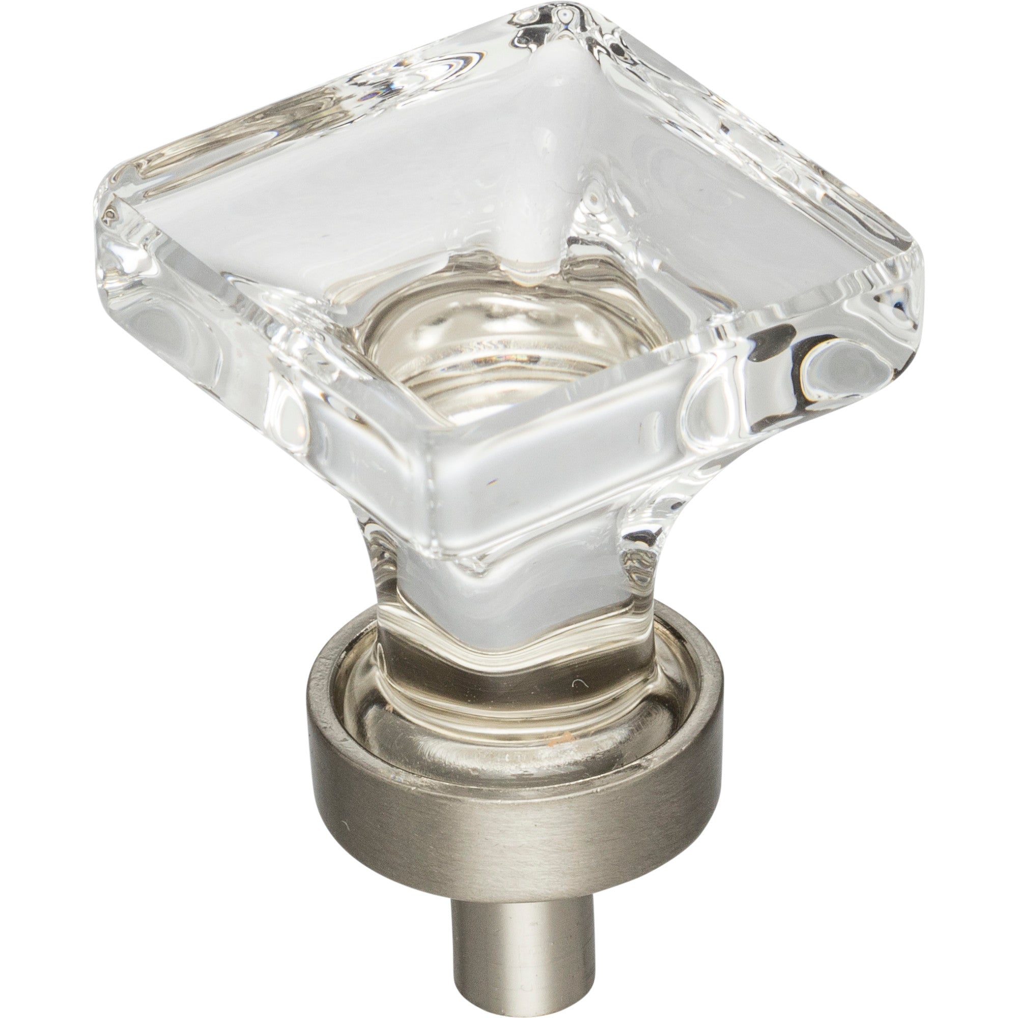 Square Glass Harlow Cabinet Knob by Jeffrey Alexander - Satin Nickel