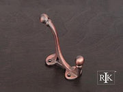 Double Base Coat & Hat Hook 3 7/8" (98mm) - Distressed Copper - New York Hardware Online