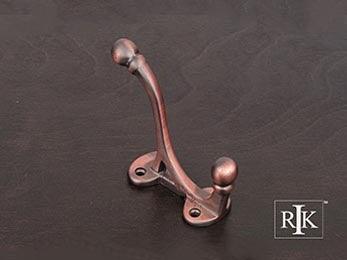 Double Base Coat & Hat Hook 3 7/8" (98mm) - Distressed Copper - New York Hardware Online