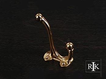 Double Base Coat & Hat Hook 3 7/8" (98mm) - Polished Brass - New York Hardware Online