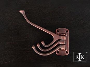 Triple Pronged Hook 3 1/8" (79mm) - Distressed Copper - New York Hardware