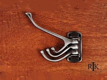 Triple Pronged Hook 3 1/8" (79mm) - Distressed Nickel - New York Hardware