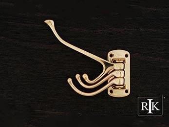 RK International HK 5820 Coat & Hat Hook - Triple Pronged Swivel - Polished Brass Finish - 4 3/4 L x 1 1/2 W
