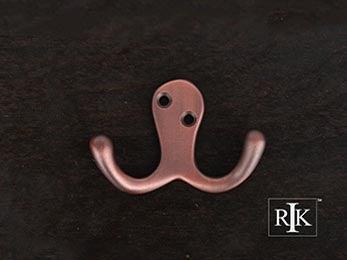 Two Pronged Flared Small Hook 2" (51mm) - Distressed Copper - New York Hardware