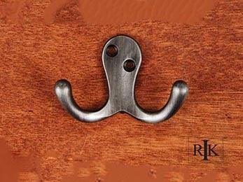 Two Pronged Flared Small Hook 2" (51mm) - Distressed Nickel - New York Hardware