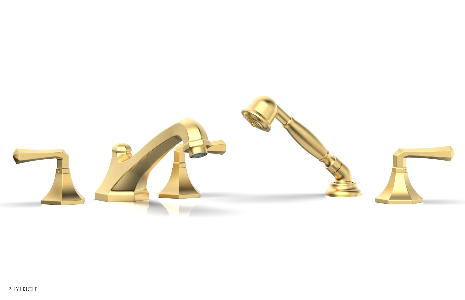 1-3/8" - Burnished Gold - LE VERRE & LA CROSSE Deck Tub Set with Hand Shower - Lever Handles by Phylrich - New York Hardware