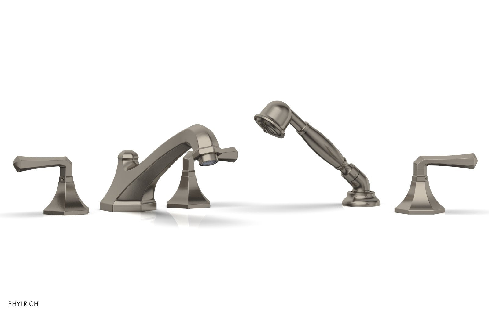 1-3/8" - Pewter - LE VERRE & LA CROSSE Deck Tub Set with Hand Shower - Lever Handles by Phylrich - New York Hardware
