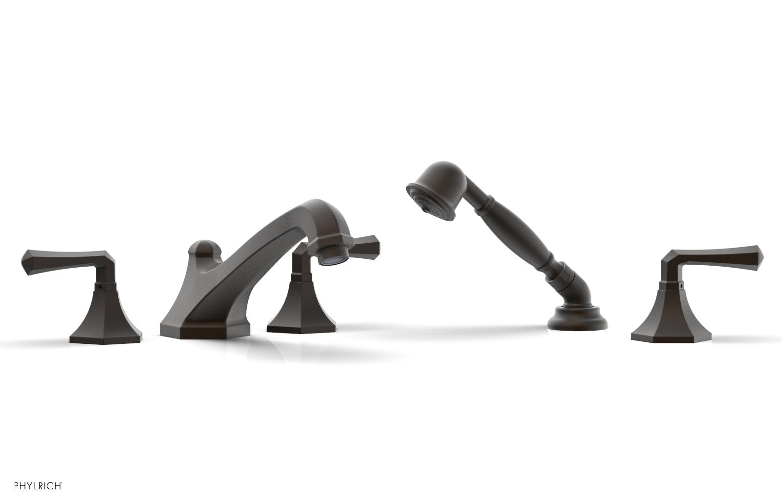 1-3/8" - Oil Rubbed Bronze - LE VERRE & LA CROSSE Deck Tub Set with Hand Shower - Lever Handles by Phylrich - New York Hardware