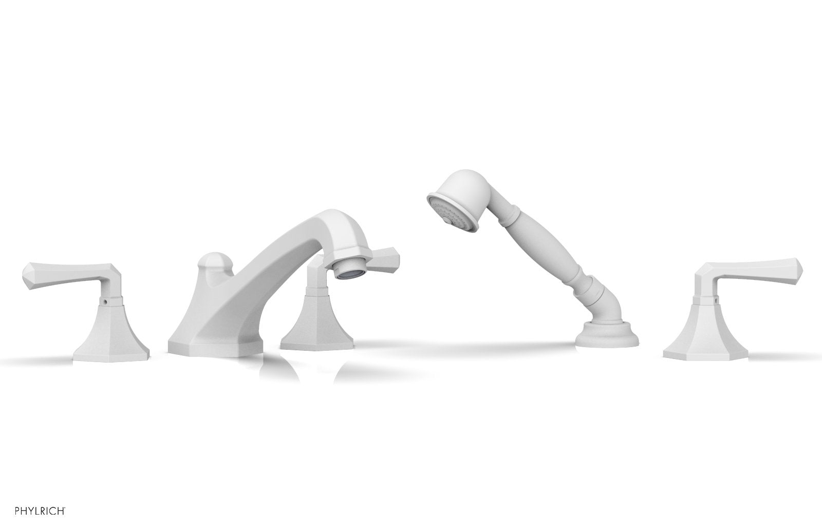 1-3/8" - Satin White - LE VERRE & LA CROSSE Deck Tub Set with Hand Shower - Lever Handles by Phylrich - New York Hardware