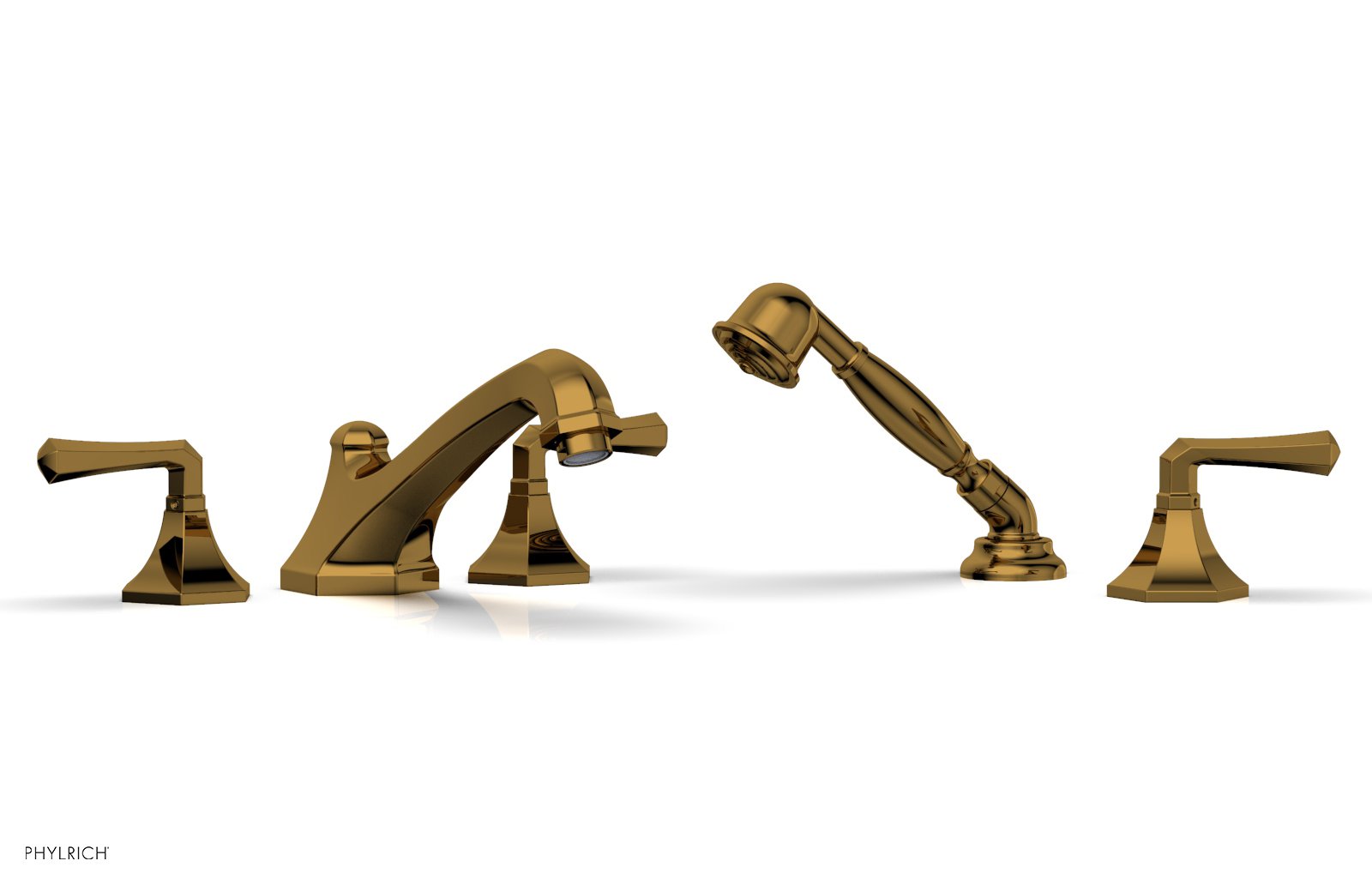 1-3/8" - French Brass - LE VERRE & LA CROSSE Deck Tub Set with Hand Shower - Lever Handles by Phylrich - New York Hardware