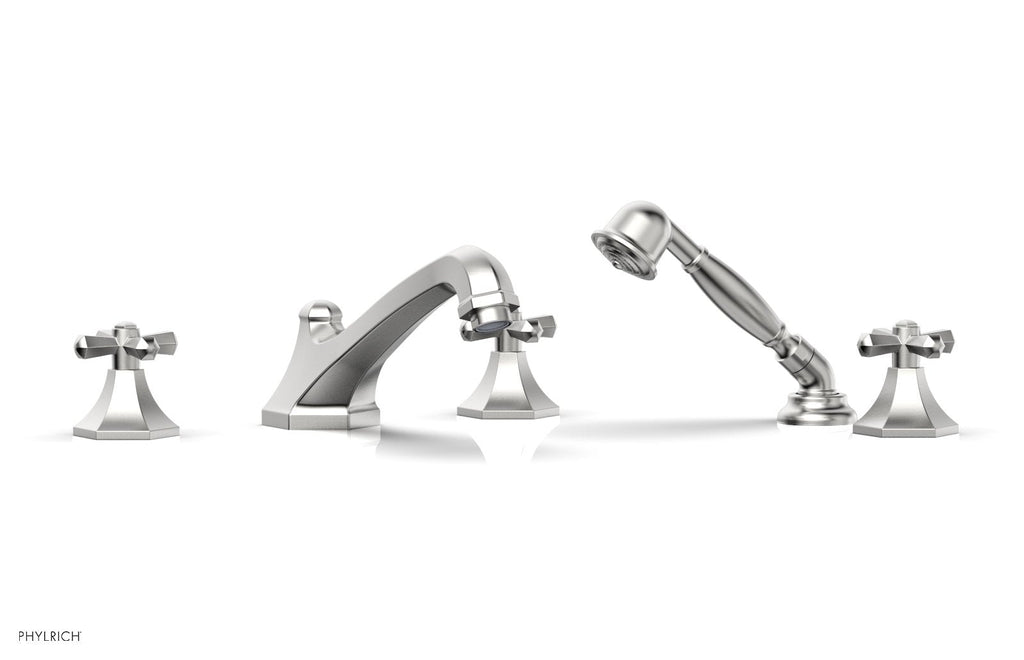 1-3/8" - Satin Chrome - LE VERRE & LA CROSSE Deck Tub Set with Hand Shower - Cross Handles  by Phylrich - New York Hardware