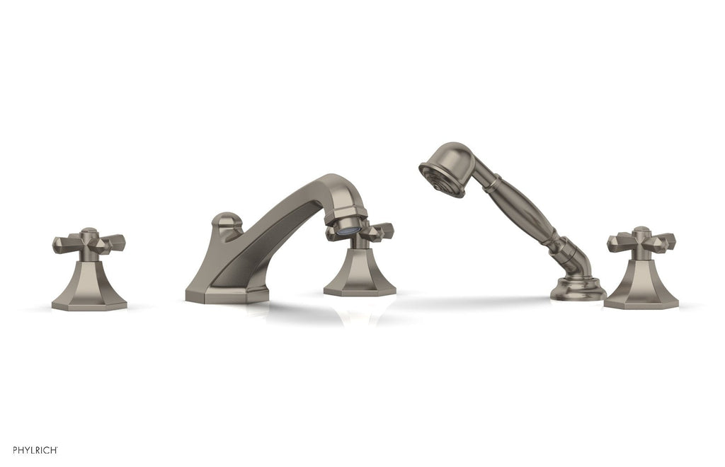 1-3/8" - Pewter - LE VERRE & LA CROSSE Deck Tub Set with Hand Shower - Cross Handles  by Phylrich - New York Hardware