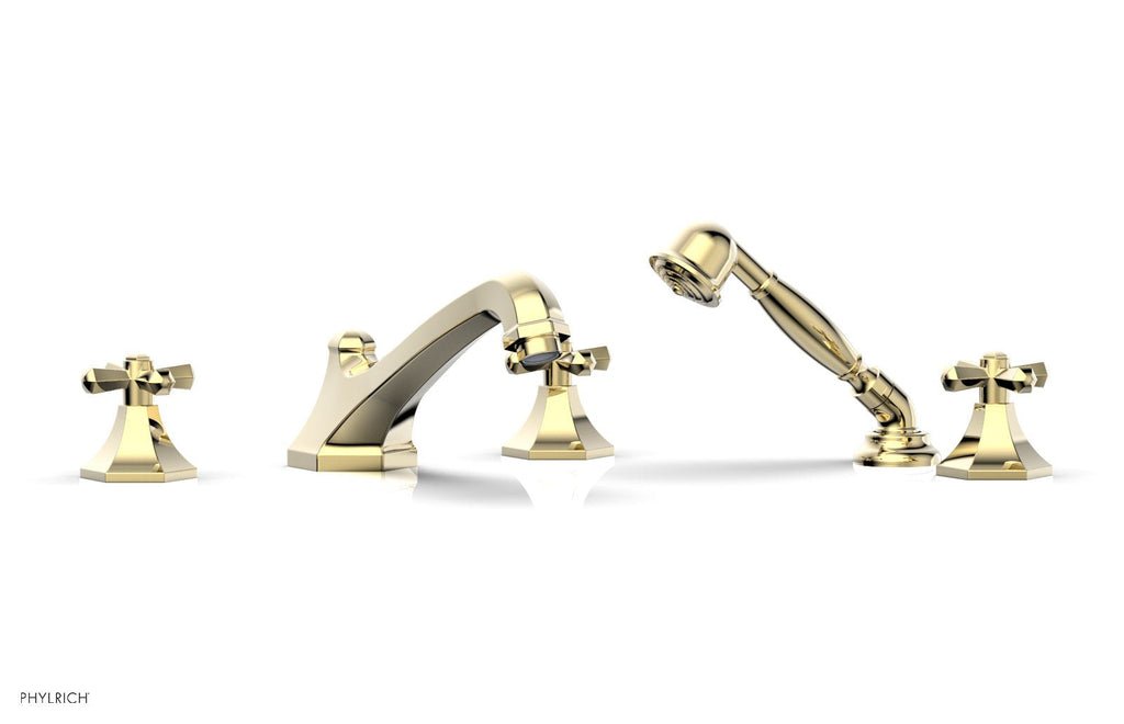 1-3/8" - Polished Brass Uncoated - LE VERRE & LA CROSSE Deck Tub Set with Hand Shower - Cross Handles  by Phylrich - New York Hardware