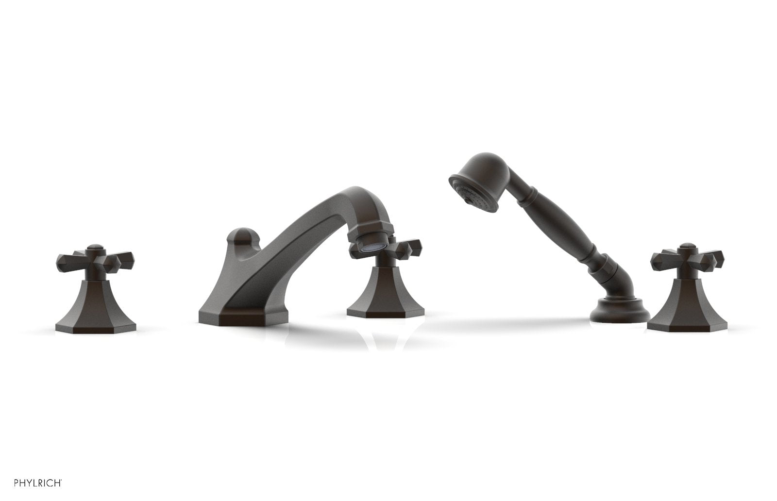 1-3/8" - Oil Rubbed Bronze - LE VERRE & LA CROSSE Deck Tub Set with Hand Shower - Cross Handles  by Phylrich - New York Hardware