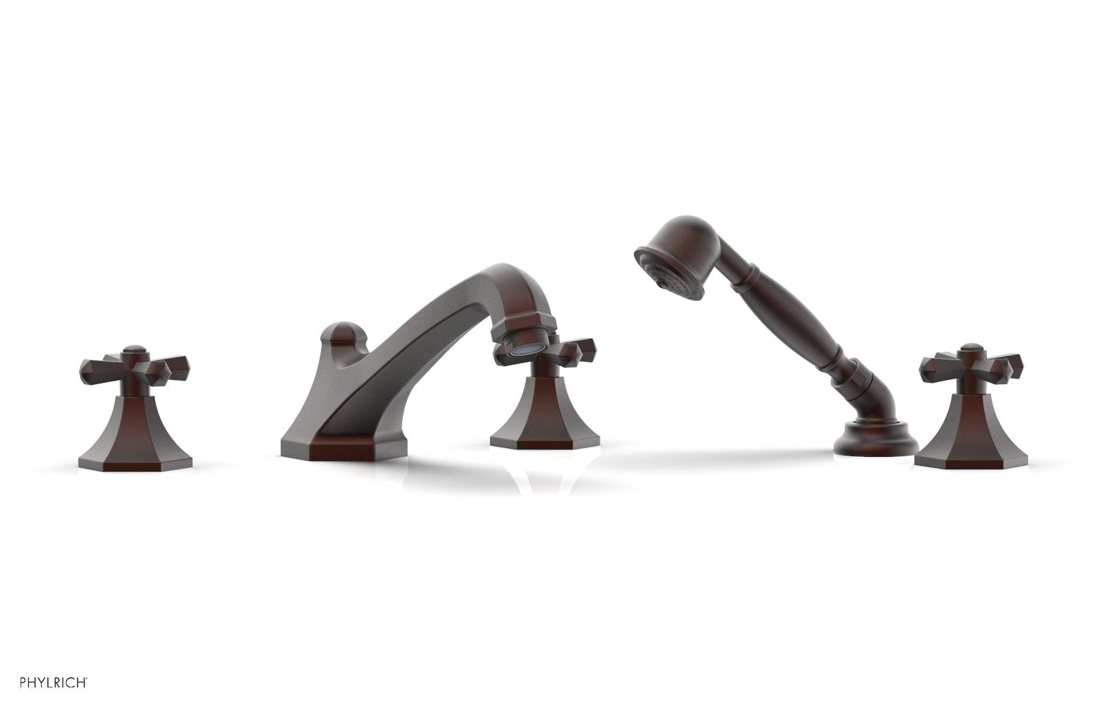 1-3/8" - Weathered Copper - LE VERRE & LA CROSSE Deck Tub Set with Hand Shower - Cross Handles  by Phylrich - New York Hardware