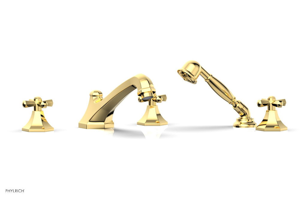 1-3/8" - Satin Gold - LE VERRE & LA CROSSE Deck Tub Set with Hand Shower - Cross Handles  by Phylrich - New York Hardware