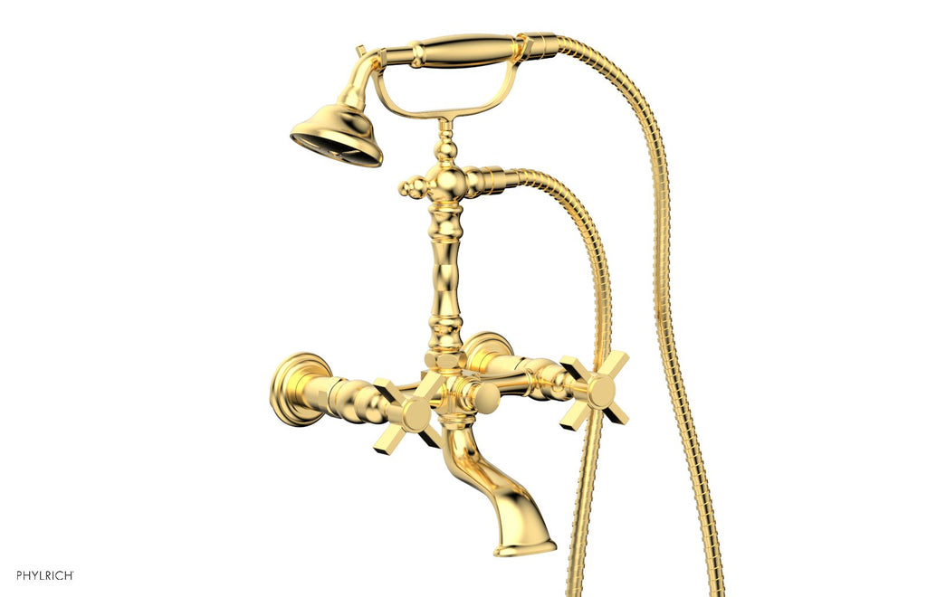 BASIC Exposed Tub & Hand Shower   Blade Cross Handle by Phylrich - Satin Gold