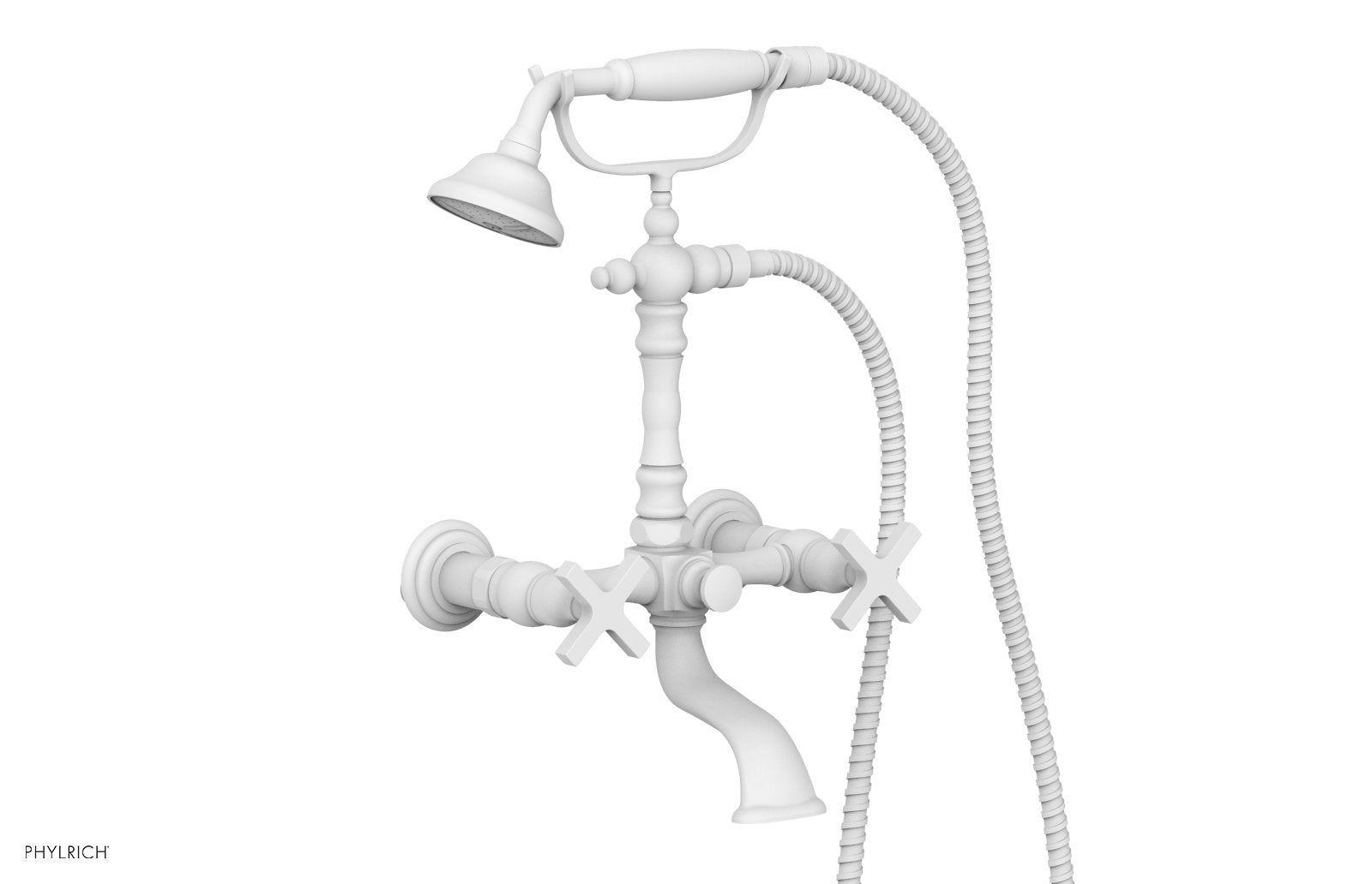 HEX MODERN Exposed Tub & Hand Shower   Cross Handle by Phylrich - Satin White