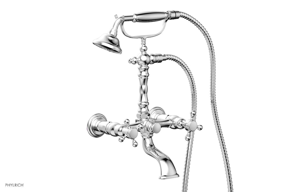 HEX TRADITIONAL Exposed Tub & Hand Shower   Cross Handle by Phylrich - Satin Brass