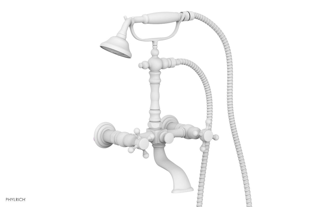 HEX TRADITIONAL Exposed Tub & Hand Shower   Cross Handle by Phylrich - Satin White