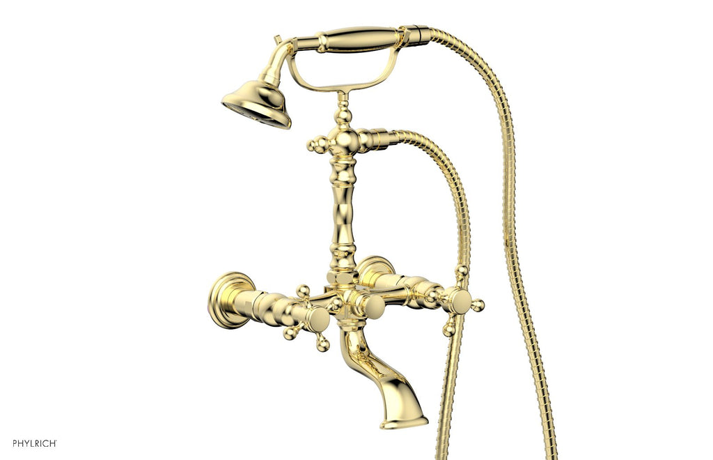 HEX TRADITIONAL Exposed Tub & Hand Shower   Cross Handle by Phylrich - French Brass