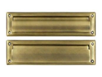 Mail Slot 13 1/8" with Interior Flap - Antique Brass - New York Hardware Online