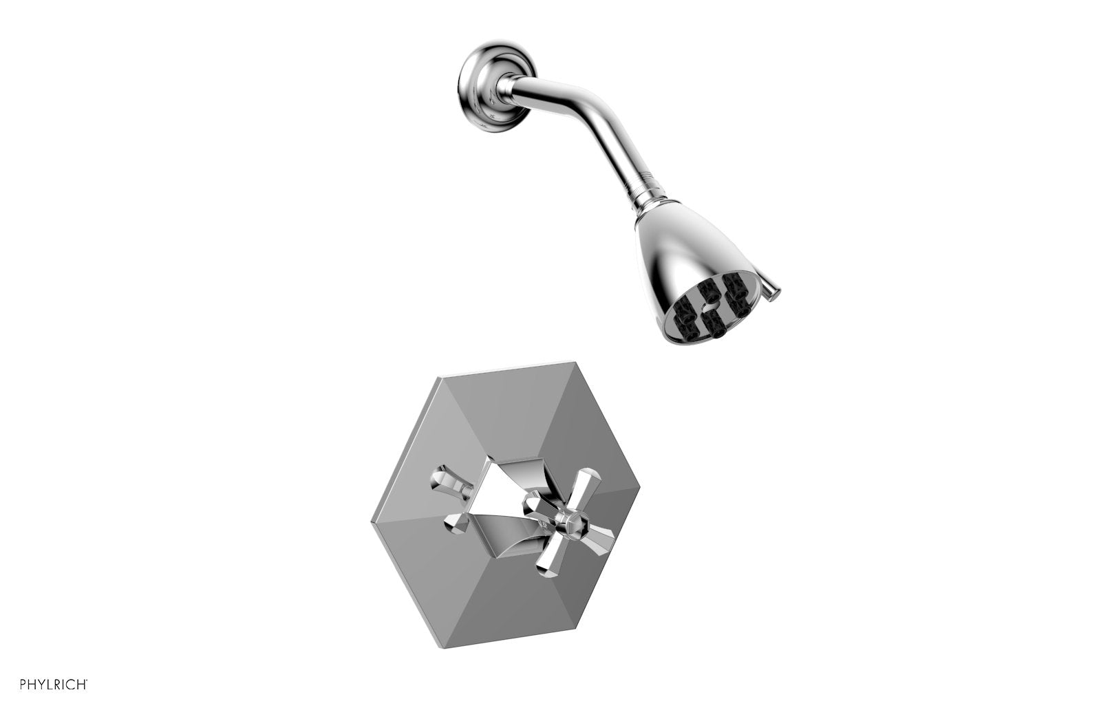 5" - Satin Brass - LE VERRE & LA CROSSE Pressure Balance Shower Set - Cross Handle by Phylrich - New York Hardware