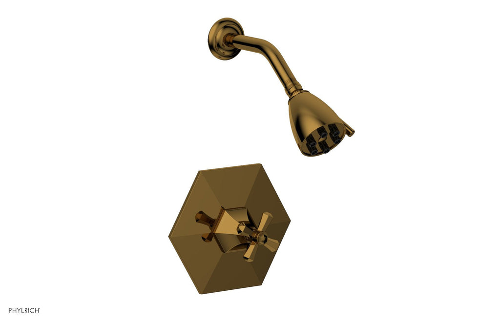 5" - Polished Gold - LE VERRE & LA CROSSE Pressure Balance Shower Set - Cross Handle by Phylrich - New York Hardware