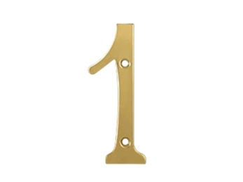 Solid Brass 4" Number #1 - PVD - Polished Brass - New York Hardware Online