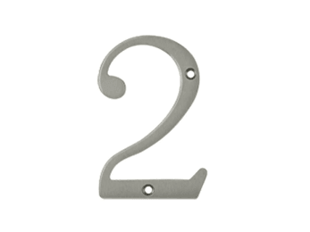 Solid Brass 4" Number #2 - Satin Nickel - New York Hardware Online