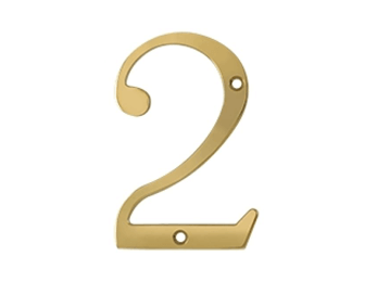 Solid Brass 4" Number #2 - PVD - Polished Brass - New York Hardware Online
