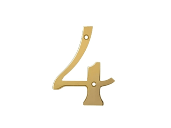 Solid Brass 4" Number #4 - PVD - Polished Brass - New York Hardware Online