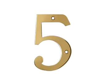 Solid Brass 4" Number #5 - PVD - Polished Brass - New York Hardware Online