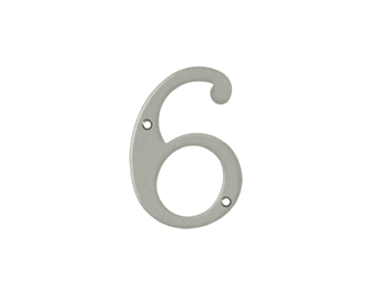 Solid Brass 4" Number #6 - Satin Nickel - New York Hardware Online