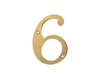 Solid Brass 4" Number #6 - PVD - Polished Brass - New York Hardware Online