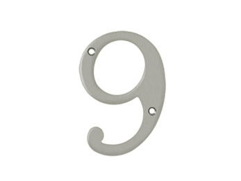 Solid Brass 4" Number #9 - Satin Nickel - New York Hardware Online