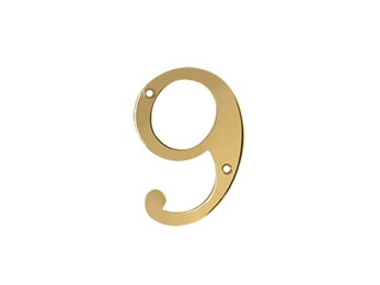Solid Brass 4" Number #9 - PVD - Polished Brass - New York Hardware Online