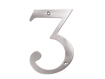 Solid Brass 6" Number #3 - Satin Nickel - New York Hardware Online