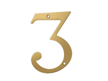 Solid Brass 6" Number #3 - PVD - Polished Brass - New York Hardware Online