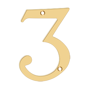 Home Accessories Solid Brass Numbers 3 by Deltana - 6" - PVD Polished Brass - New York Hardware